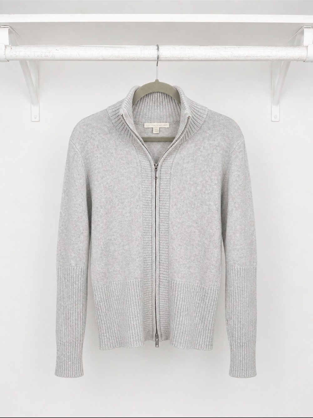 Boston Proper Full Zip Cardigan Sweater Gray Ribbed Mock Neck Size Womens Large